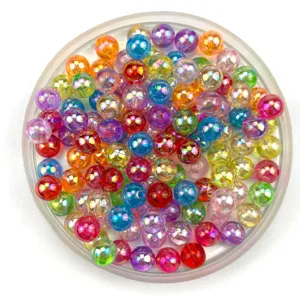 Acrylic rainbow AB round beads 6-10mm transparent colorful DIY jewelry making supplies.