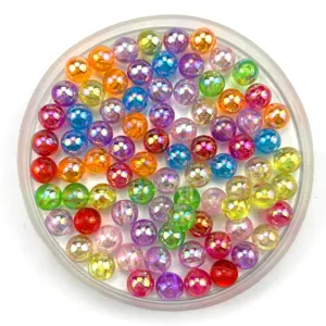 Colorful acrylic AB round beads detail, 6-10mm sparkling DIY jewelry craft loose beads.