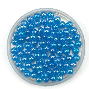 Blue acrylic AB color beads for DIY jewelry making, shiny iridescent craft loose round beads.