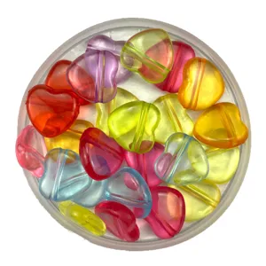 20mm colorful translucent acrylic heart beads with horizontal holes for DIY jewelry making.