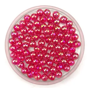 Pink AB coated acrylic round loose beads detail close up view for DIY jewelry making.