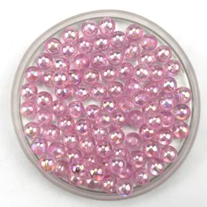 Pink AB Iridescent Acrylic Round Beads 6-10mm DIY Jewelry Making Loose Craft Spacer