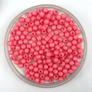 Pink acrylic faceted globe beads, 96 cuts loose round beads for DIY jewelry making and crafting.