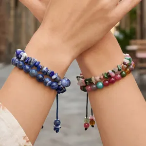 Handgeweven Halbedelsteen Kralen Armband Modieus Minimalistisch Onregelmatig Gelaagde Verstelbare Touw Armband Sieraden Cadeau Voor Vrouwen