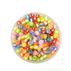 Colorful acrylic square heart beads for DIY jewelry making, bracelets, and keychains.