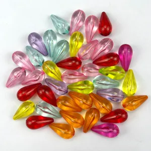 Colorful faceted teardrop acrylic beads detail, translucent mix color craft loose beads for DIY.