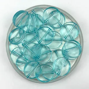 20mm transparente blaue flache runde Acryl Perlen fuer DIY Armband Schmuckherstellung.