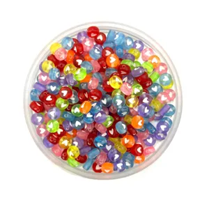 Colorful translucent acrylic heart beads detail, candy color flat round DIY jewelry making accessories.