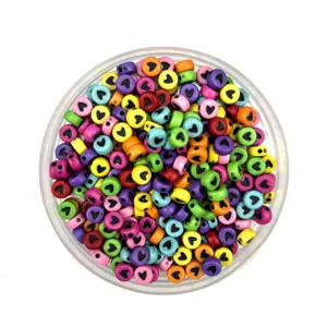 Colorful acrylic heart beads, flat round candy color loose beads for DIY handmade bracelets.