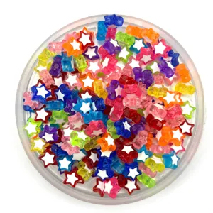 Acrylic colorful star beads detailed view, perfect for DIY handmade jewelry crafting.