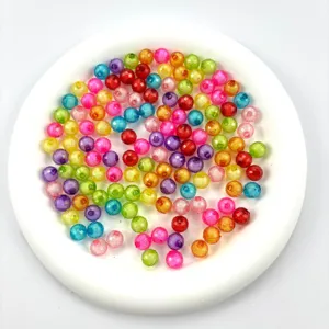 Acrylic transparent mixed colorful beads detail, ideal for DIY handmade jewelry and craft projects.