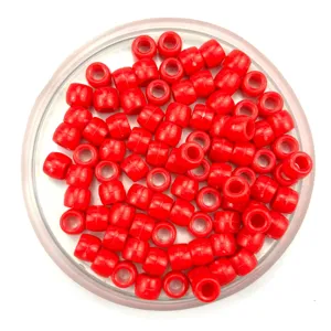 Details of red plastic PS barrel beads, 6x8x4mm solid color big hole hair dreadlock craft beads