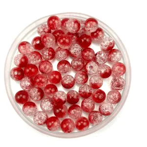 Red crackled glass beads for DIY jewelry making bracelets necklaces handmade crafts.