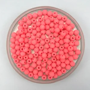 Pink matte acrylic round beads for DIY handmade bracelets and children jewelry making
