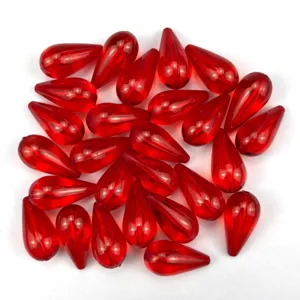 Red acrylic teardrop beads 12x24mm crystal loose charms for DIY jewelry making crafts.