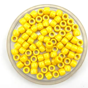 Bright yellow plastic barrel beads, 6x8mm large hole craft beads for hair braiding and DIY jewelry making.