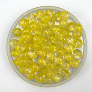 Transparent acrylic crackle round beads yellow speckle DIY bracelet jewelry making detail view