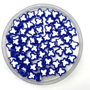 Acrylic blue white butterfly beads detail shot, perfect for DIY phone chain jewelry making accessories.