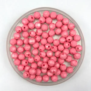 Pink acrylic faceted loose beads detail shot, ideal for making DIY jewelry accessories.