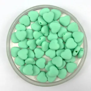 Mint green matte heart loose beads DIY straight hole macaron bracelet jewelry making.