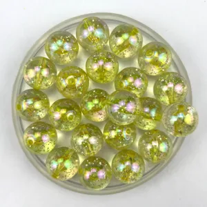 Detail shot of yellow mermaid glitter round beads with AB coating, perfect for DIY crafts items.