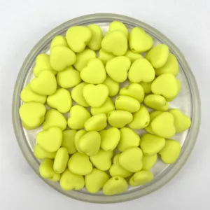 Matte yellow heart loose beads, acrylic straight hole diy charm for bracelet jewelry making.