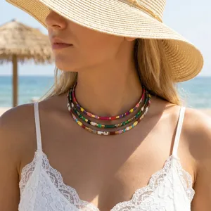 Böhmische bunte Perlen Choker Halskette, stilvoller Strandurlaub Schmuck Accessoire.