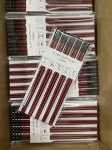 Alloy chopsticks set with bead anti-slip tips, dishwasher safe durable tableware 5 pairs.