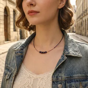 Natural amethyst seed bead clavicle chain retro niche design necklace for daily wear