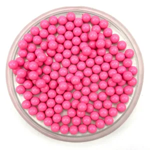 Pink solid acrylic round holeless beads detail shot, smooth surface, ideal for DIY crafts.