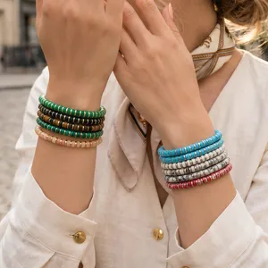 Bohemian Retro Copper Beaded Elastic Cord Bracelet Vintage Geometric Charm Strand Bracelet For Women Men Everyday Daily Jewelry Gift