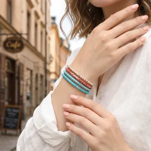 Bohemian multi-layer beaded bracelet set for women with metal spacers and vibrant colors.