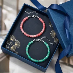 Natuurlijke steen kraal armband set, gefacetteerde rode agaat en groene edelsteen sieraden.