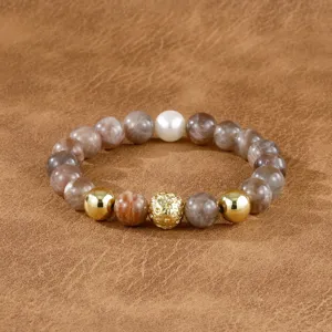 Retro gemstone beaded bracelet for men, stylish brown tone fashion jewelry accessory.
