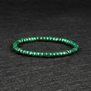 Bohemian green marble patterned bead bracelet with gold spacer rings for women fashion jewelry
