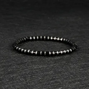 Black and silver beaded stretch bracelet for men and women vintage bohemian jewelry style