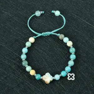 Dames gevlochten steen armband verstelbaar klaver hanger hand sieraden dagelijks en.