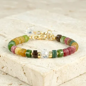 Vrouwen kleurrijke toermalijn edelsteen armband handgemaakte kristal kraal luxe mode sieraad