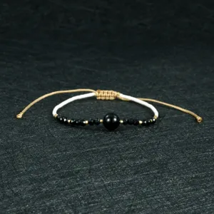 Handmade braided black bead bracelet with adjustable cord minimalist style daily wear