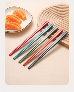 Detailed shot of colorful retro chopsticks set, featuring heat-resistant alloy material.
