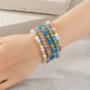 Meirlaagse edelsteen kraal armband voor dames heren, retro minimalistische elastische sieraden