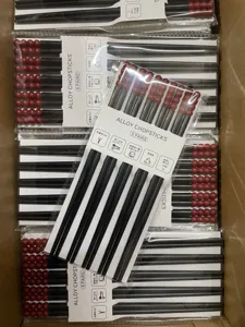 Alloy chopsticks 5 pairs set with red bead handle creative household tableware kitchen use