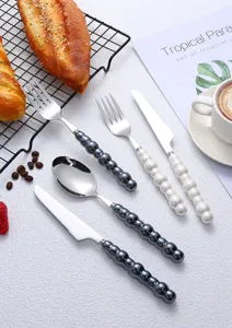Stainless steel flatware set with pearl handles knife fork spoon table cutlery items