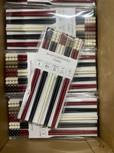 Alloy chopsticks 5 pairs set with cute bead design heat resistant dishwasher safe tableware