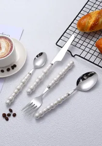 Luxury stainless steel cutlery set with pearl handles elegance flatware table knife fork spoon