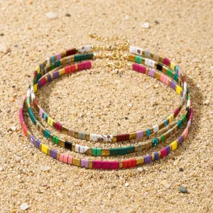 Böhmische bunte TILA Perlen Choker Halskette, Strand Urlaub mehrschichtige Perlenkragen Schmuck.
