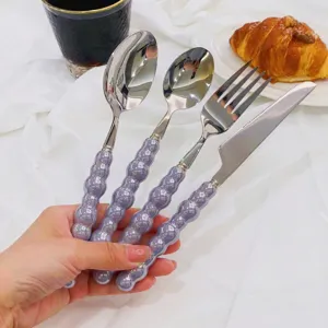 Stainless Steel Western Tableware Set Luxury Cutlery Set With Ceramic Pearl Handle Dinner Knife Fork Spoon