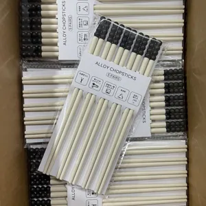 Alloy chopsticks 5 pairs set, creative bead design, dishwasher safe durable tableware.