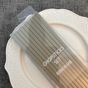 Set di bacchette in lega grigia con scatola trasparente, stoviglie antiscivolo per uso domestico