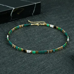 Böhmische bunte quadratische TILA Perlen Choker Halskette, Vintage Stil Strand Schmuck.